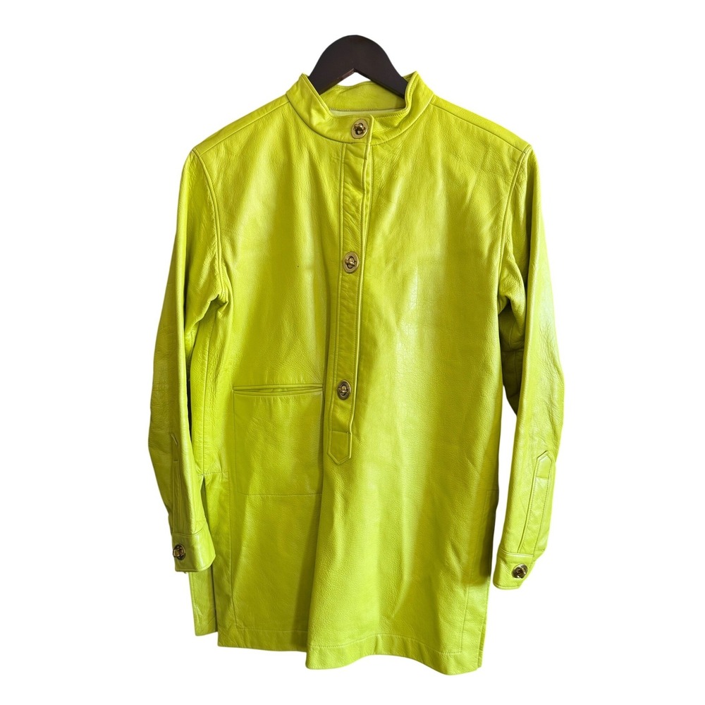 Vintage 60s Bonnie Cashin for Sills Chartreuse Green Leather Tunic Mod M
